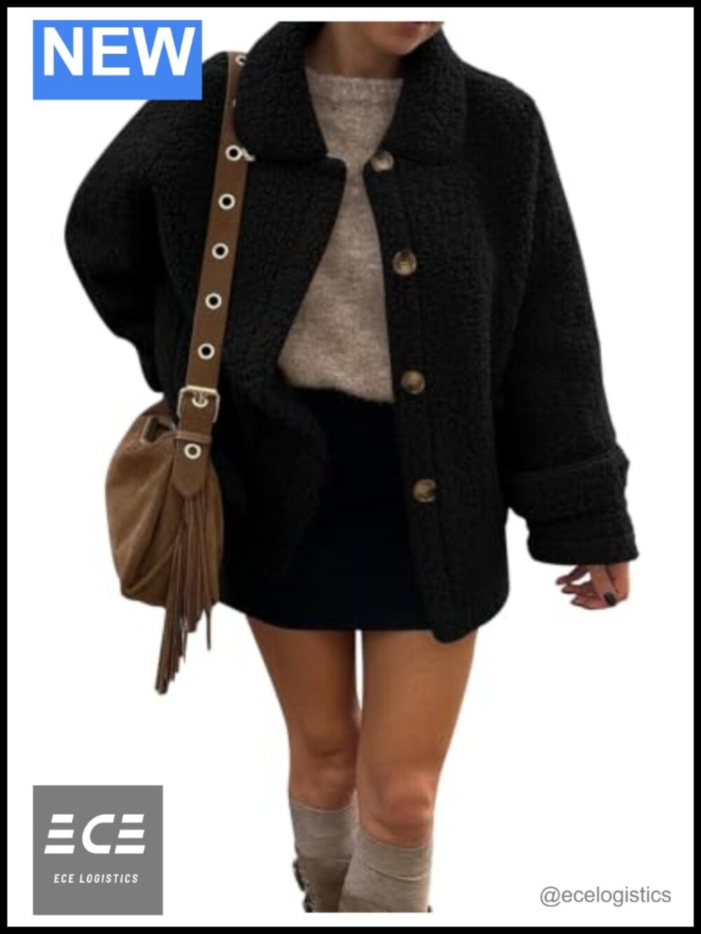 Womens Teddy Sherpa Fleece Jacket Lapel Collar Oversized Winter Coat